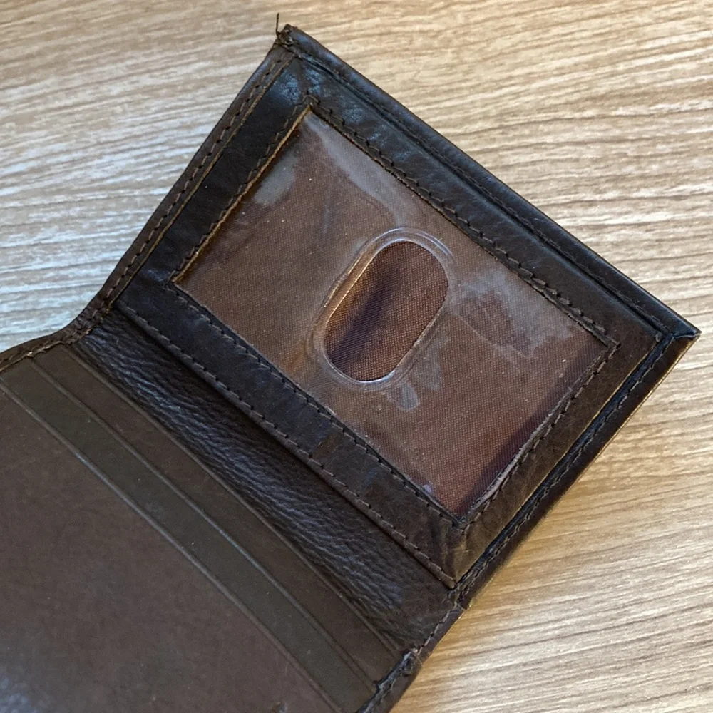 Leather hand craft bifold wallet card key chocolate brown NWOT